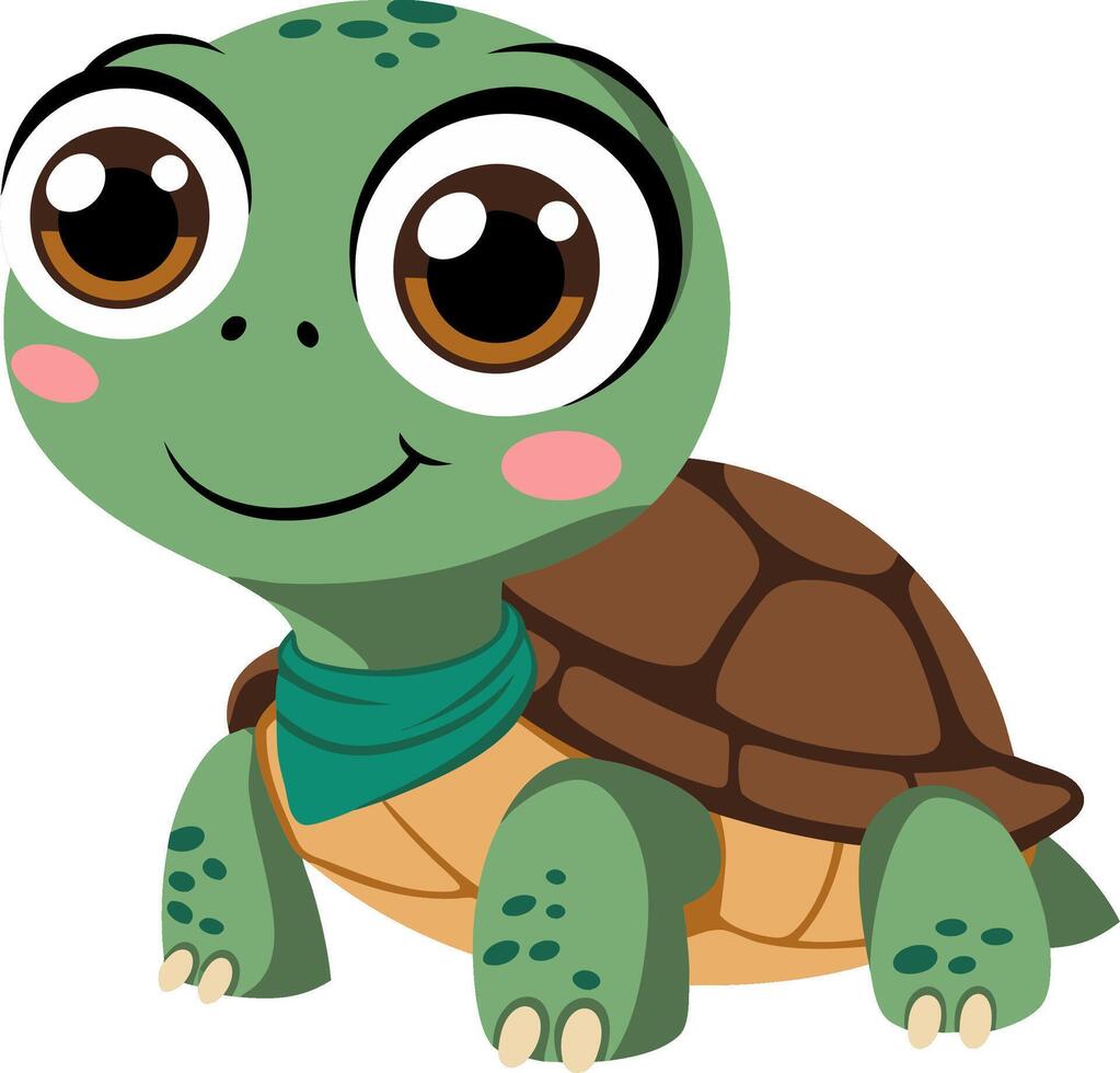 Cute Baby Turtle Illustration with Big Eyes for Kids Art and Decor vector