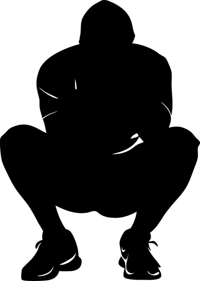 Silhouette of Squatting Figure in Hoodie for Fitness and Urban Design vector