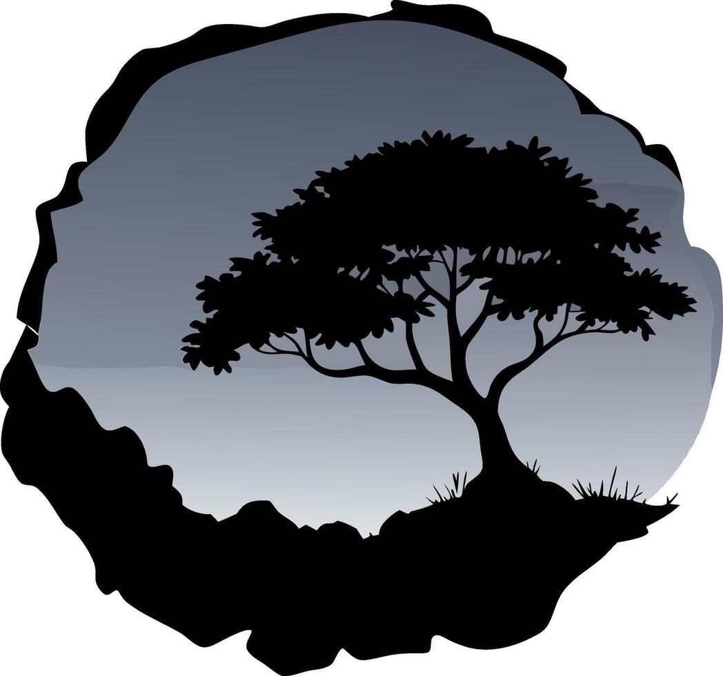 Silhouette of Tree on Hill Scenic Nature Illustration for Art and Design vector