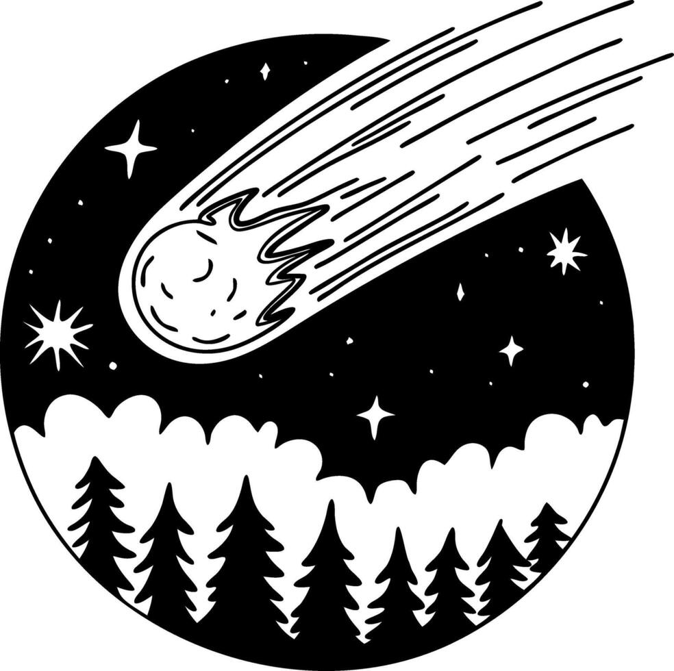 Majestic Meteor Over Forest Night Sky Illustration for Tattoos and Design vector