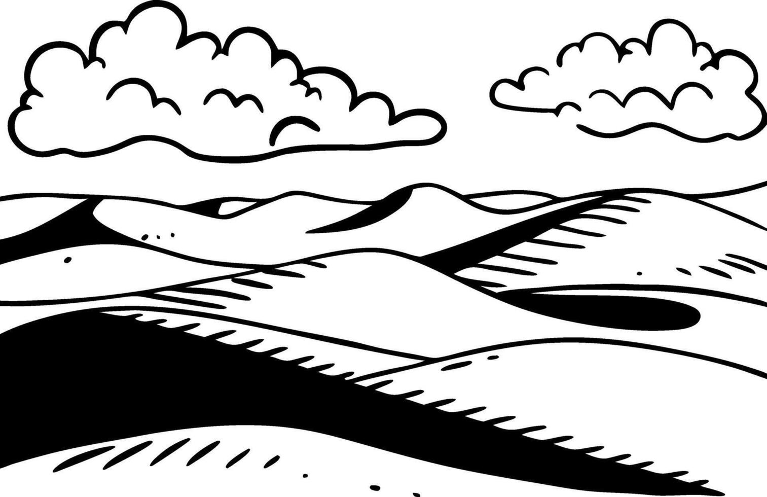 Illustration Rolling Hills and Clouds Landscape for Design and Art Projects vector