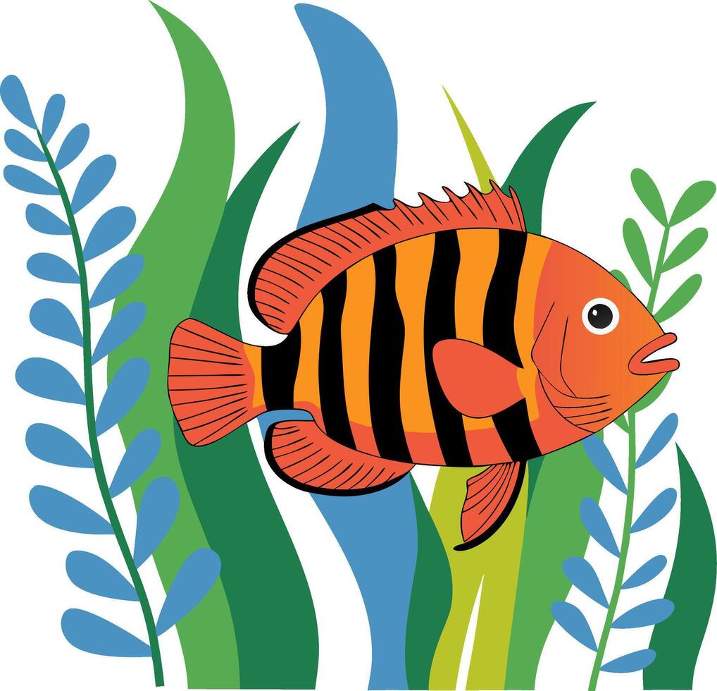 Colorful Tropical Fish Illustration with Seaweed Perfect for Kids Books and Prints vector