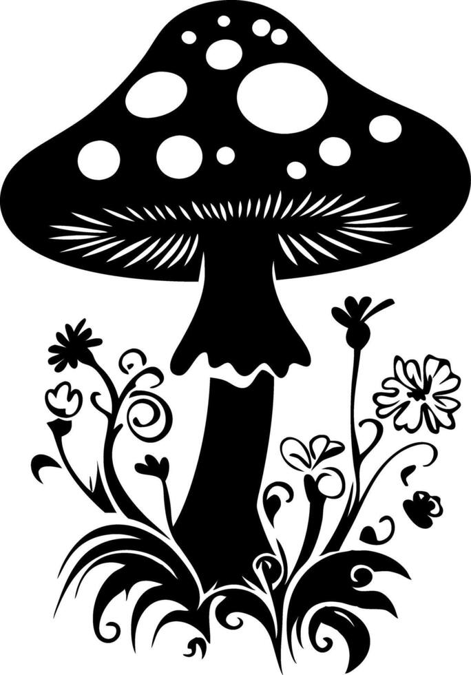 Intricate Mushroom Silhouette with Floral Elements Art Perfect for Tattoo and Craft Design vector