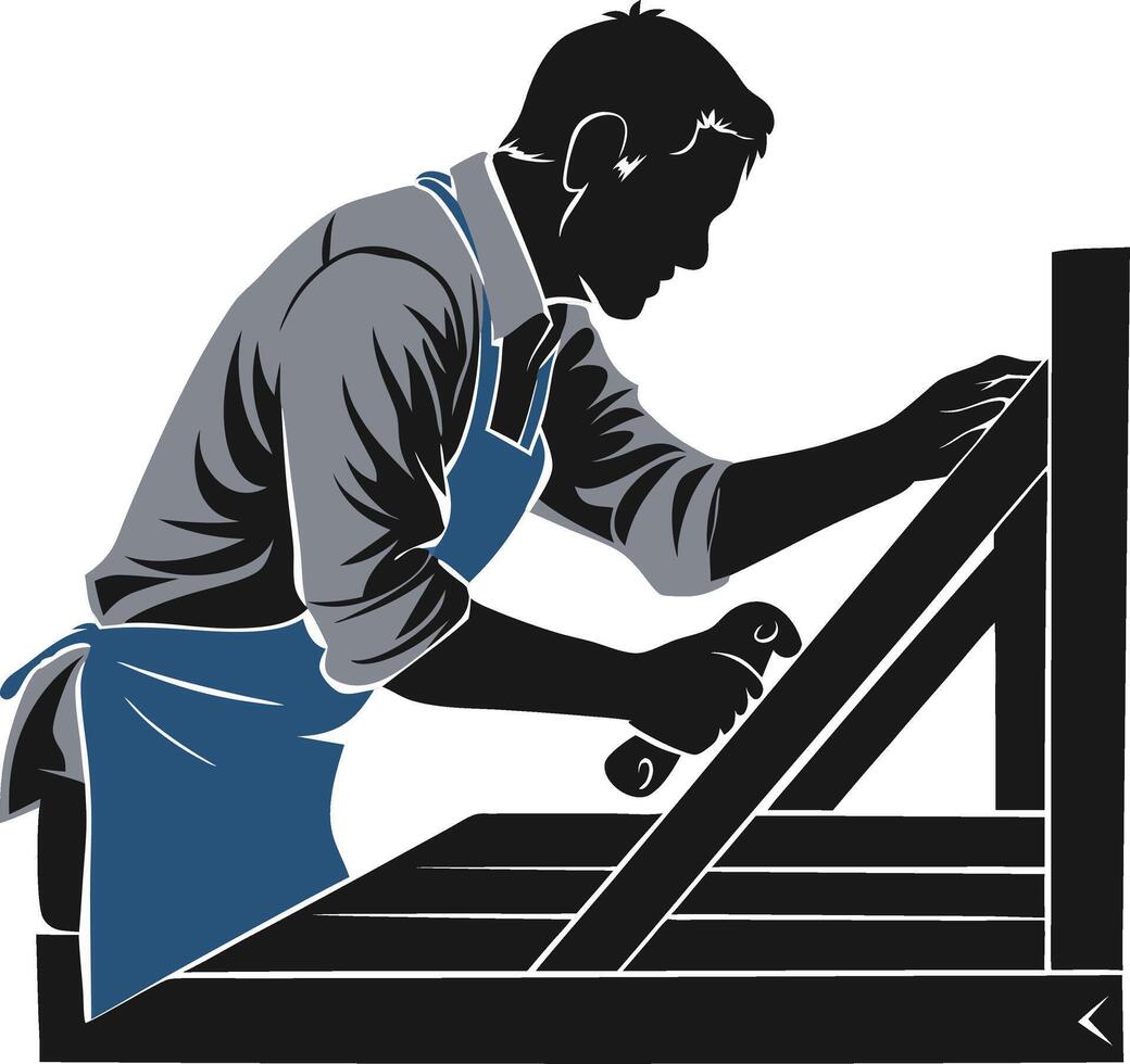 Carpenter Silhouette Crafting Woodwork in Workshop Illustration vector