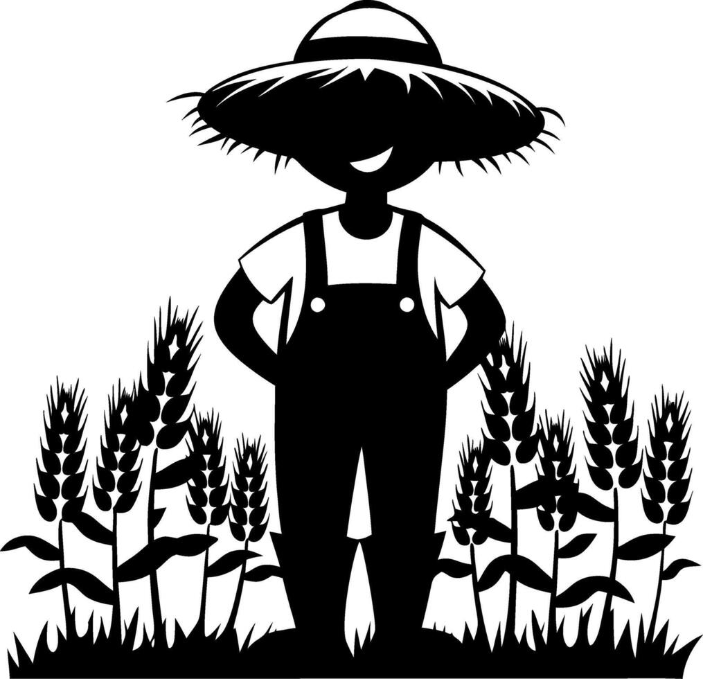 Farmer Silhouette in Wheat Field Illustration for Agriculture and Educational Use vector