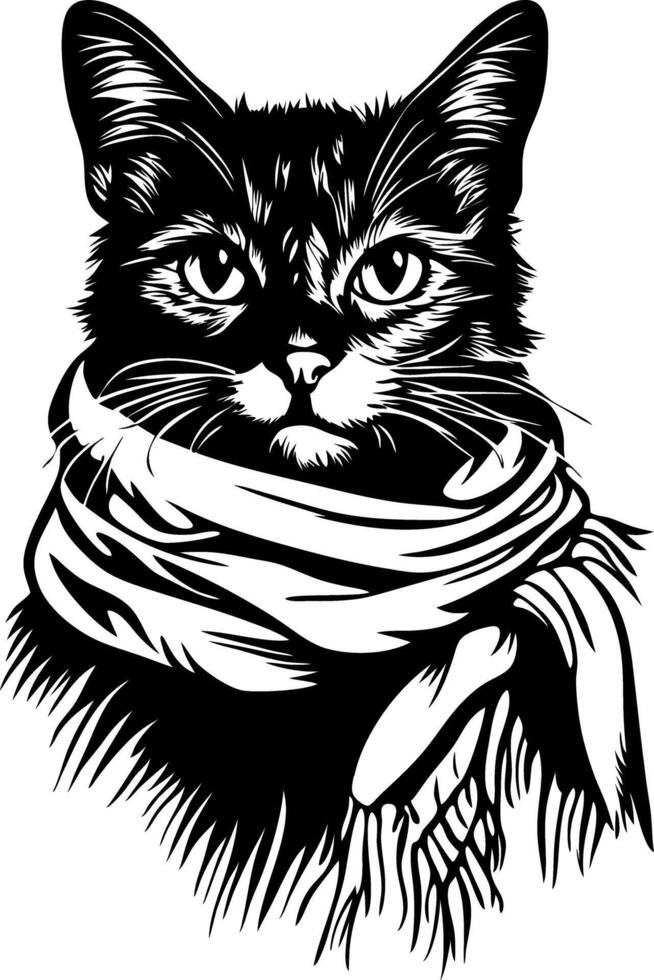 Elegant Cat Illustration with Stylish Scarf Design for Creative Projects vector