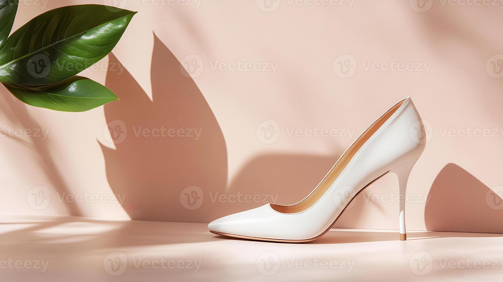 A pair of white high heels on a table photo
