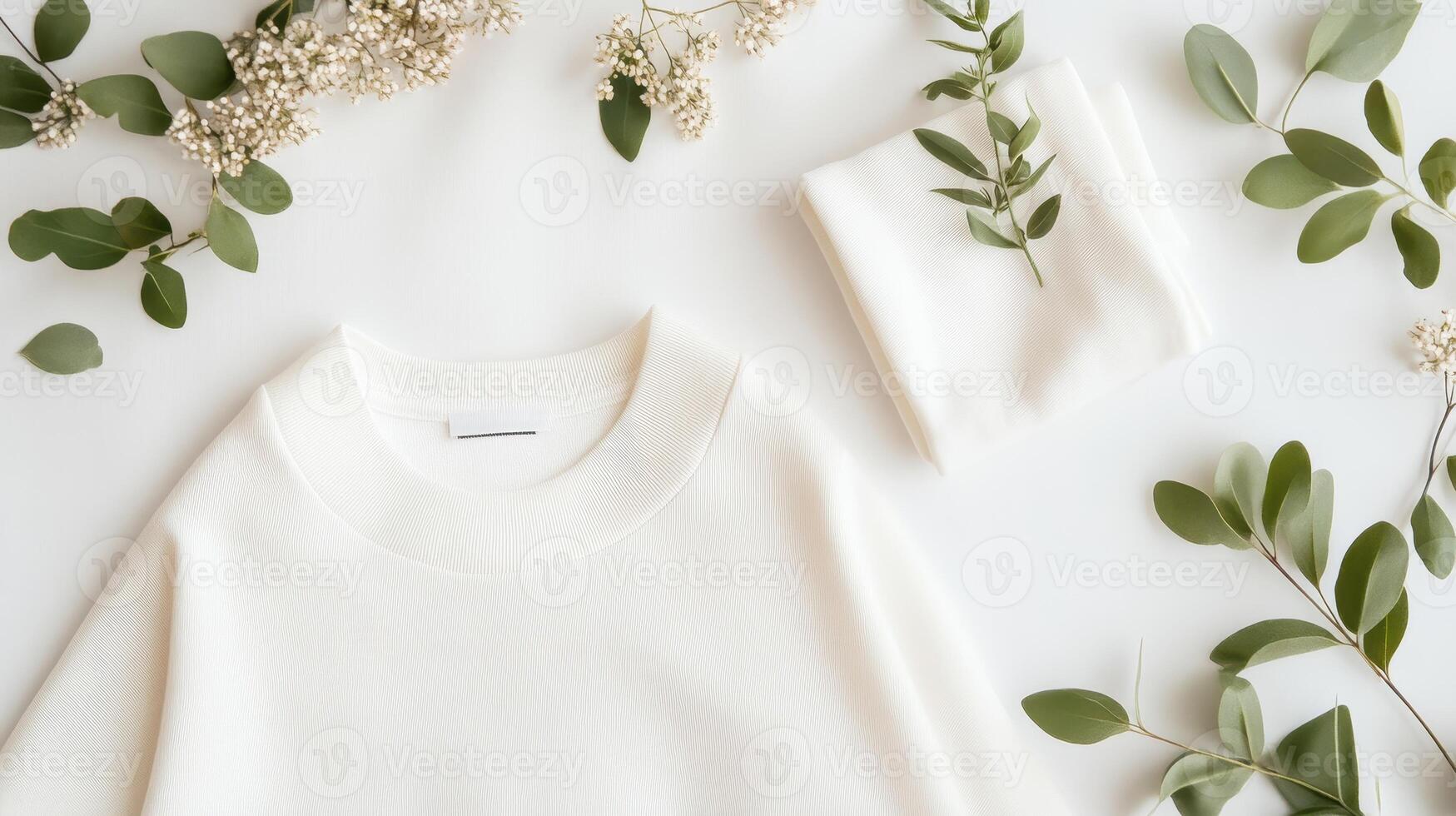 A white sweater, a pair of jeans and a pair of white socks photo