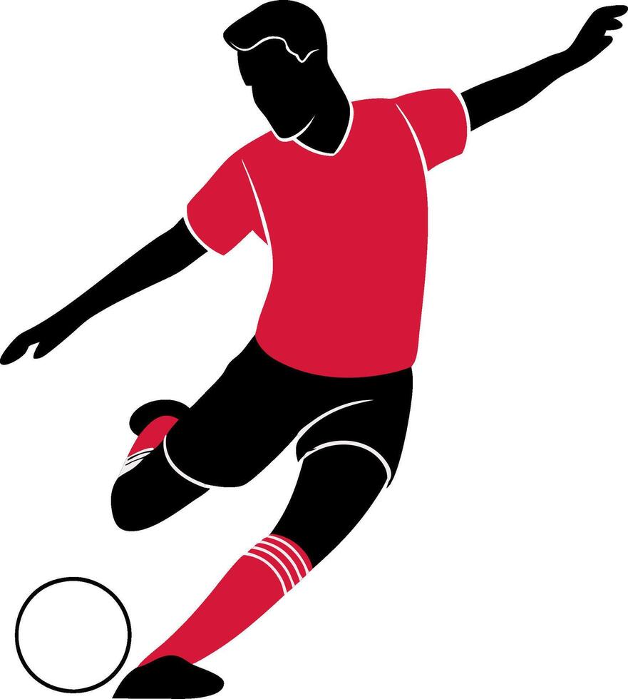 Soccer Player Illustration in Red Kicking Ball for Sports Design vector