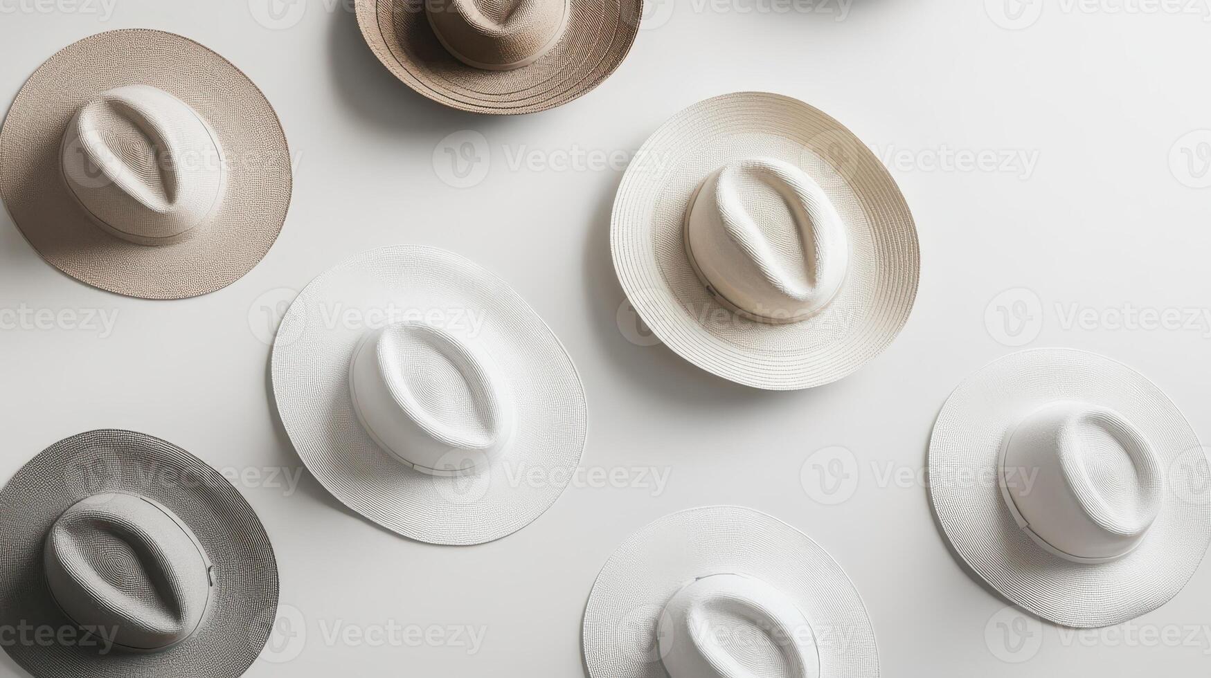 A wall of hats on a white background photo