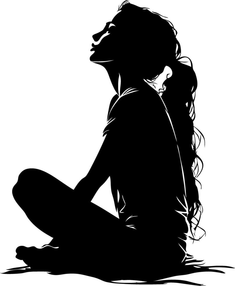 Silhouette of Woman in Meditative Seated Pose Illustration vector