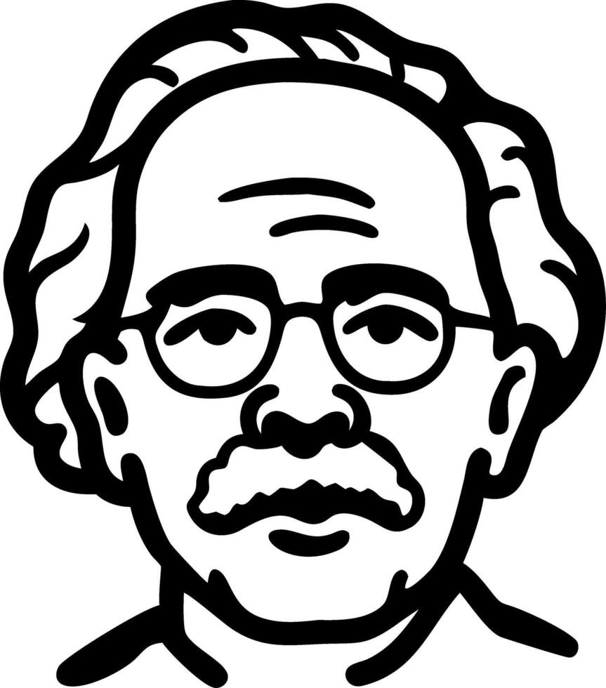 Black and White Male Portrait Art with Glasses and Mustache vector