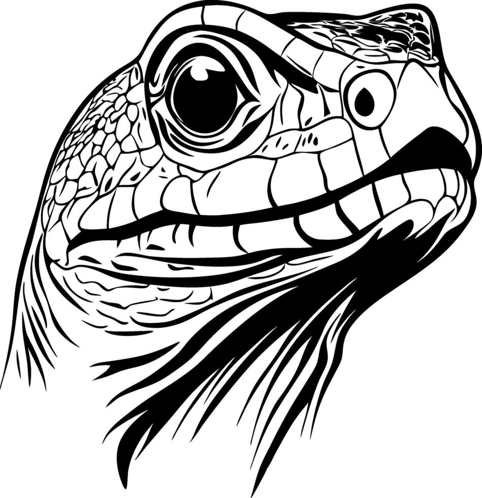 Detailed Illustration of Lizard Head in Monochrome for Artistic Tattoo and Design Use vector