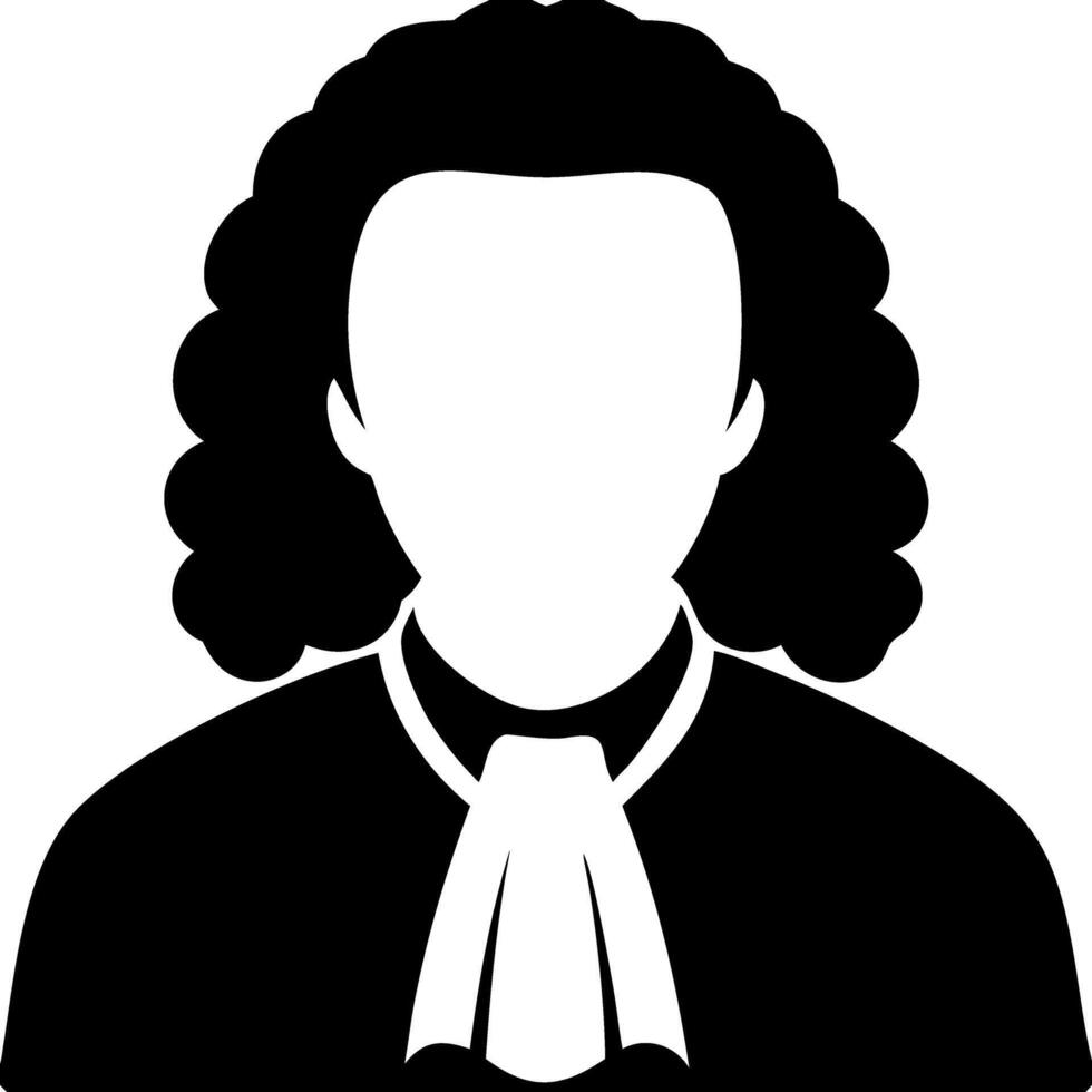 Silhouette Portrait of Man in Historical Judge Attire with Curly Hair Illustration vector