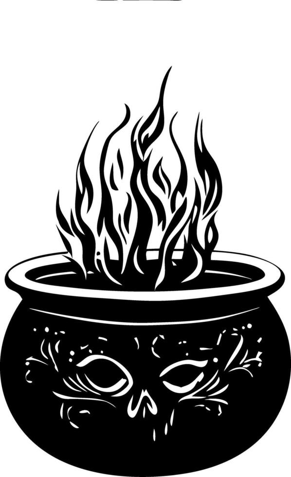 Witch Cauldron with Flames Skull Motif for Halloween Decor or Tattoo Art vector