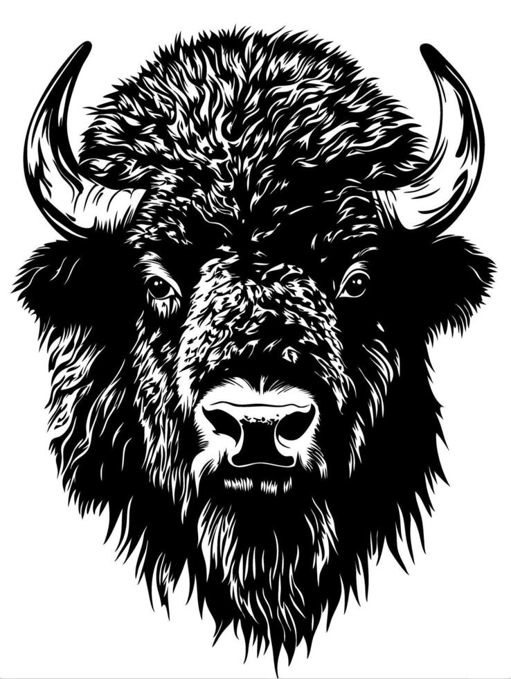 Majestic Bison Head Art Ideal for Tattoos and Illustrations vector