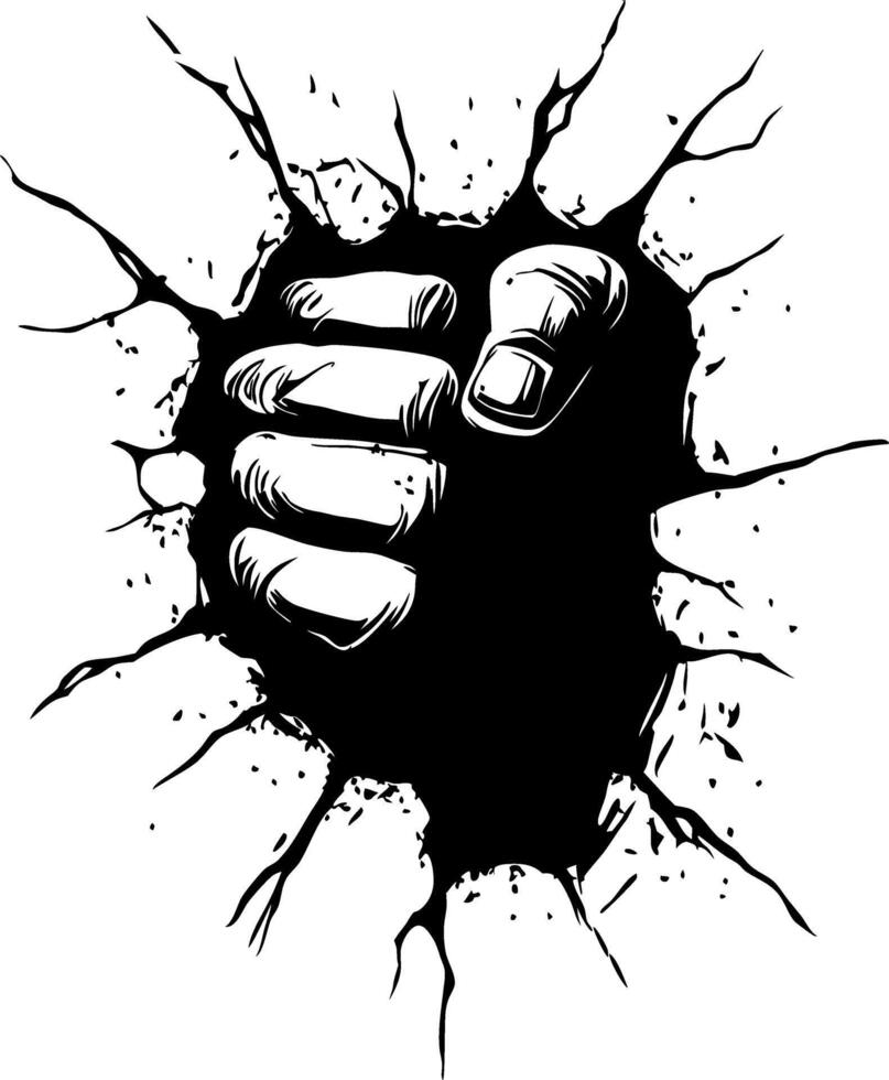 Powerful Fist Breaking Through Wall Illustration for Designs vector