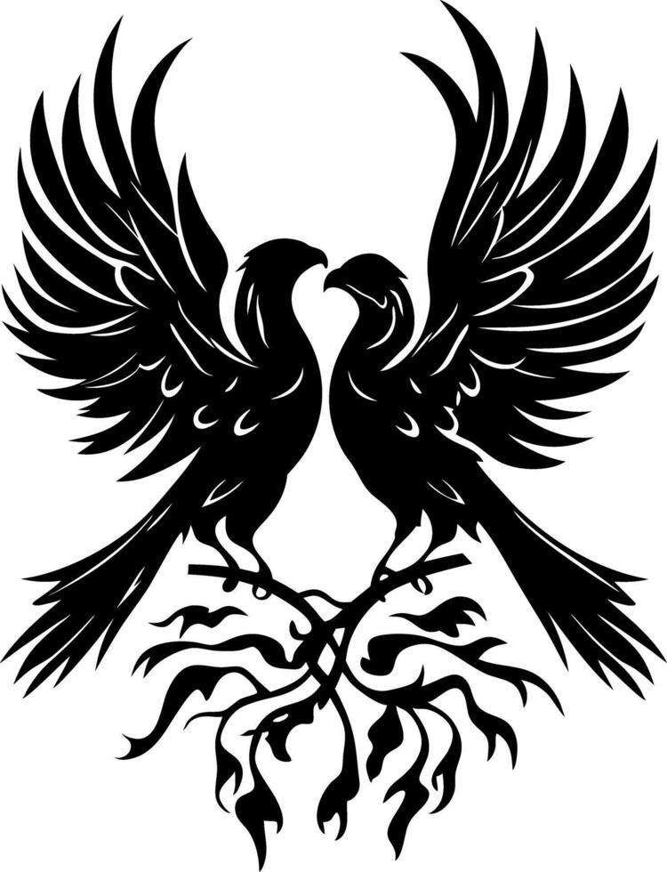 Symmetrical Twin Bird Silhouette Art for Tattoos and Decorative Design vector