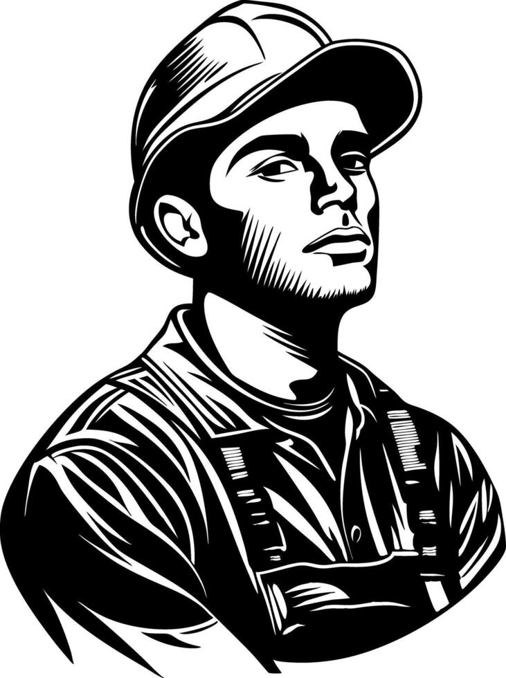 Illustration of Confident Construction Worker in Hard Hat vector