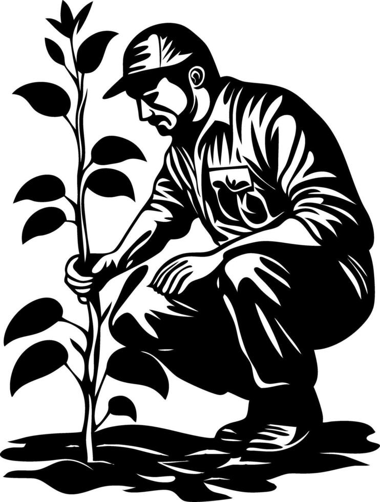 Gardener Planting Sapling Art for Eco-Friendly Design Projects and Nature Illustrations vector