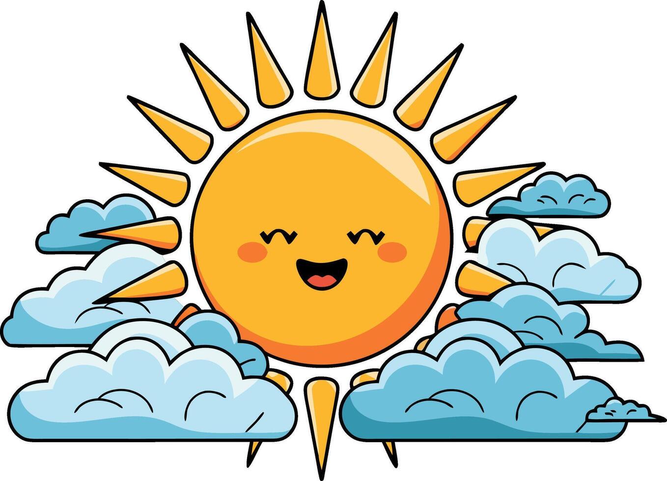 Smiling Sun with Clouds for Kids Illustrations and Weather Designs vector