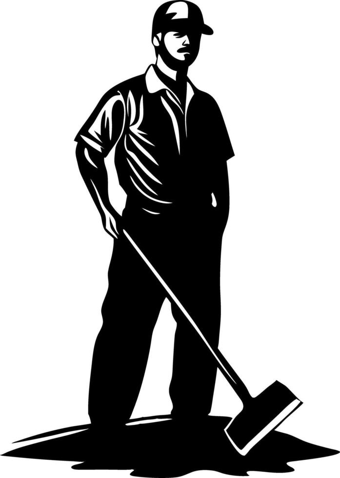 Worker Silhouette with Broom Professional Cleaning Service Illustration vector