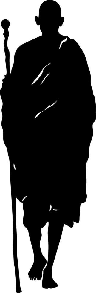 Silhouette of Walking Monk with Cane Spiritual Journey Art vector