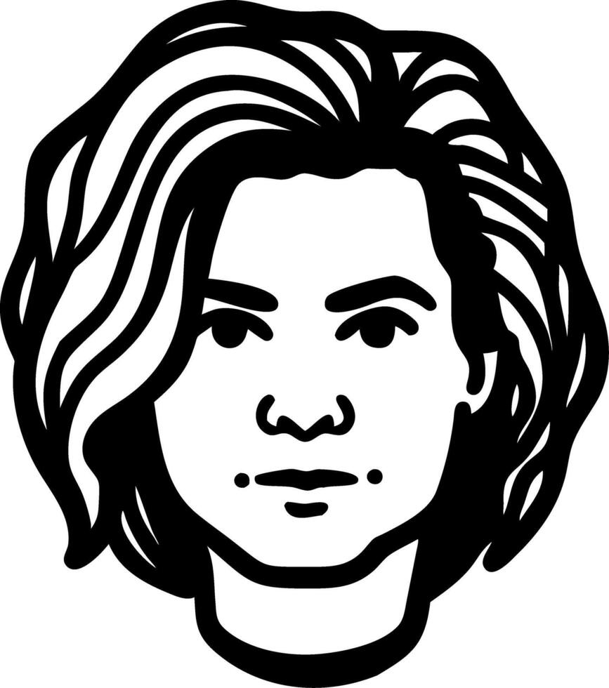 Bold Portrait of Woman Front View with Wavy Hair Line Art Design vector