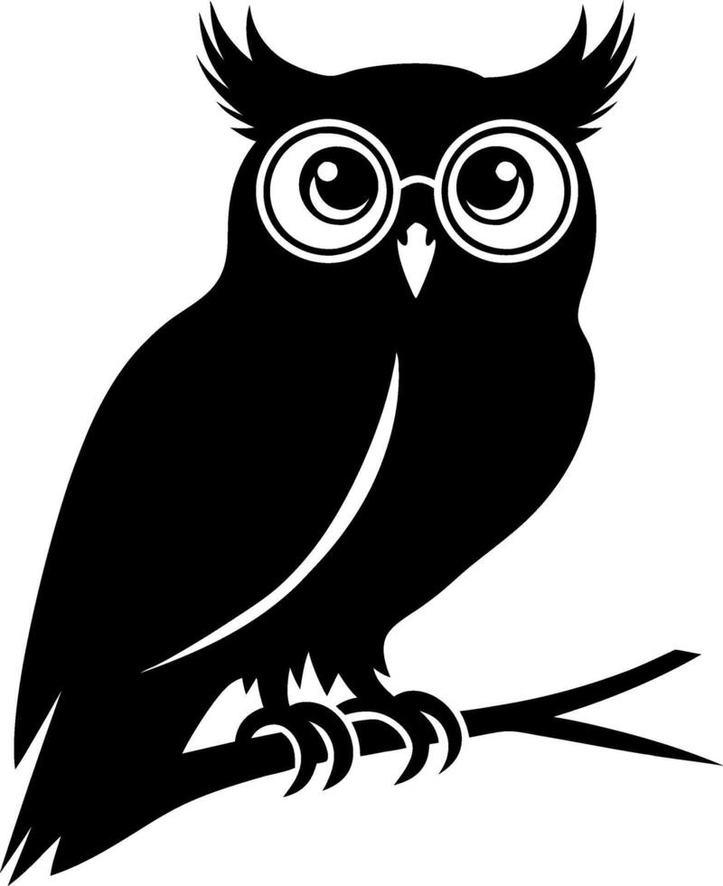 Black Silhouette Owl with Glasses in Art for Decorative Designs vector