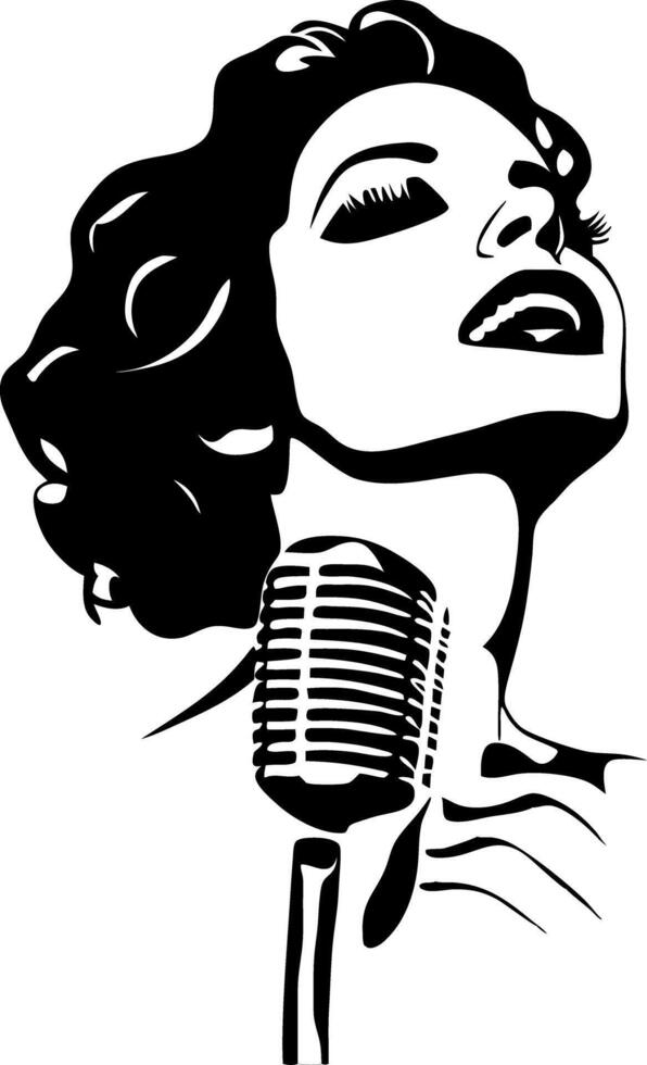 Elegant Woman Singing Retro Microphone Silhouette Art Design vector