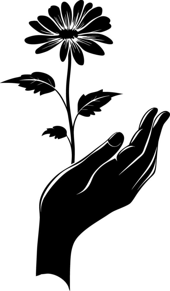 Hand Holding Flower Silhouette Art for Tattoos or Greeting Cards vector