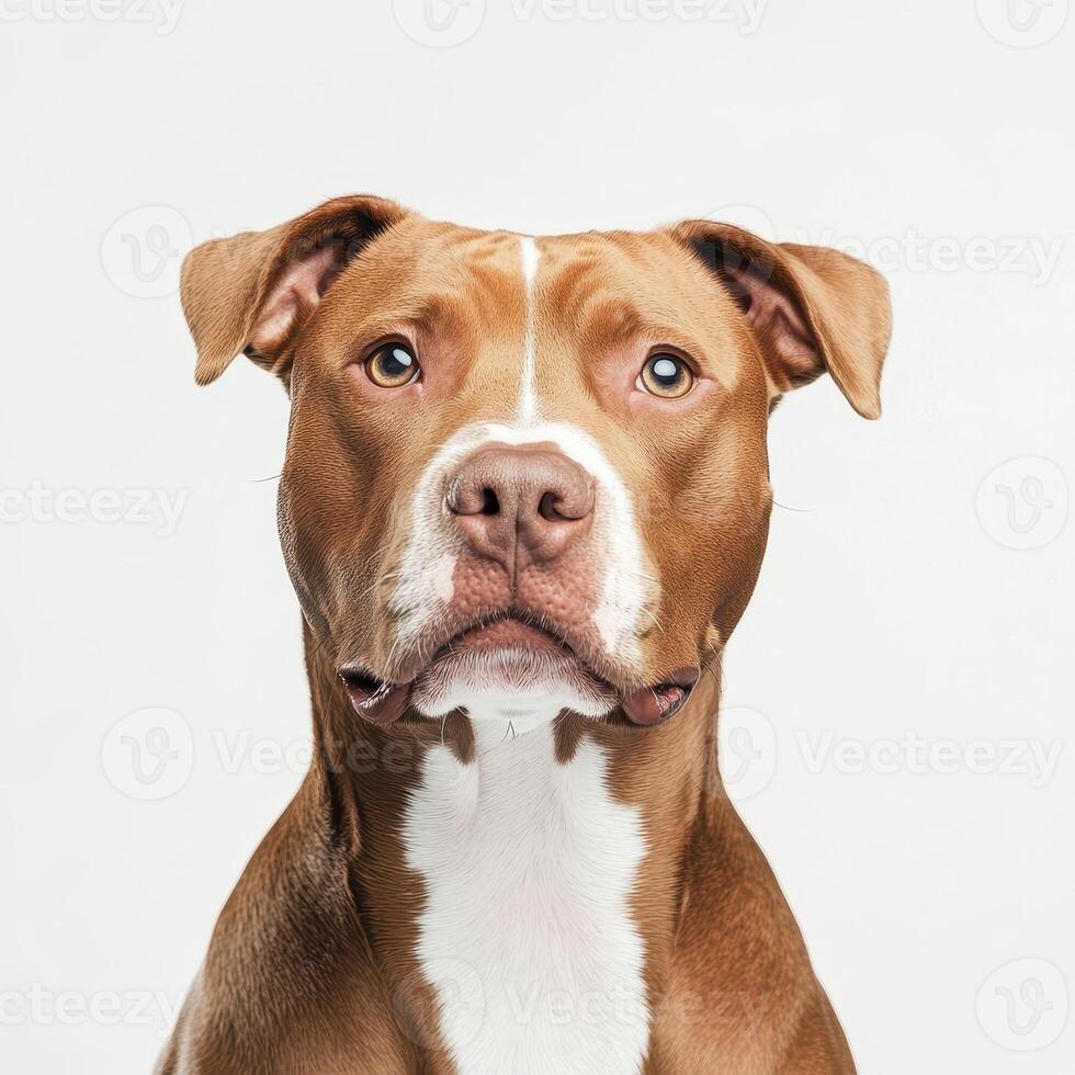 American pit bull terrier with strong build and expressive face, showcasing loyalty and intelligence. This medium sized breed is known for its affectionate nature and playful demeanor photo
