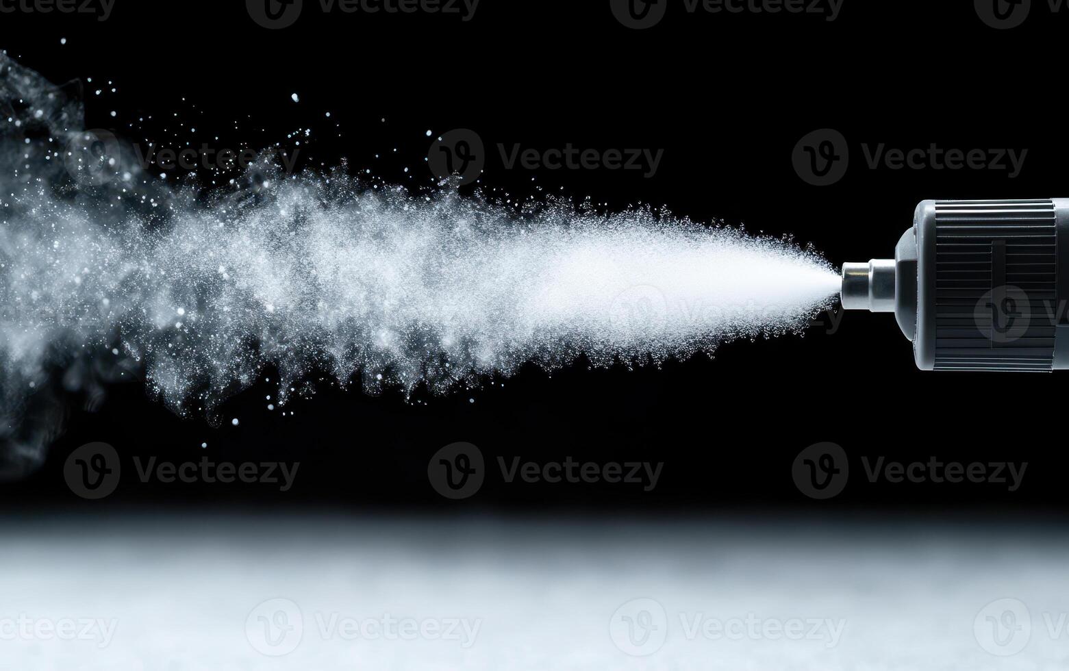 Disinfectant fogger releasing fine mist, showcasing effective sanitation. low angle shot highlights spray dispersal, emphasizing cleanliness and safety in various environments photo
