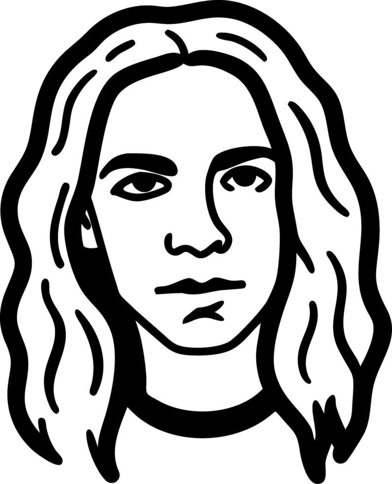 Black and White Portrait of Long-Haired Person for Artistic Design Use vector