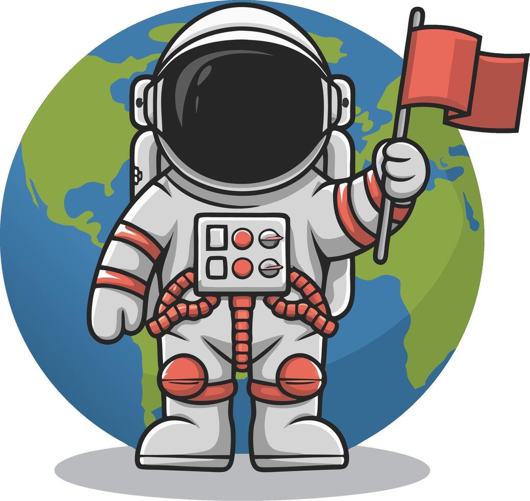 Astronaut Holding Flag in Front of Earth Illustration for Educational Use vector