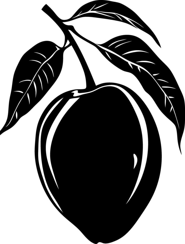 Black and White Illustration of a Peach with Leaves for Art and Design vector