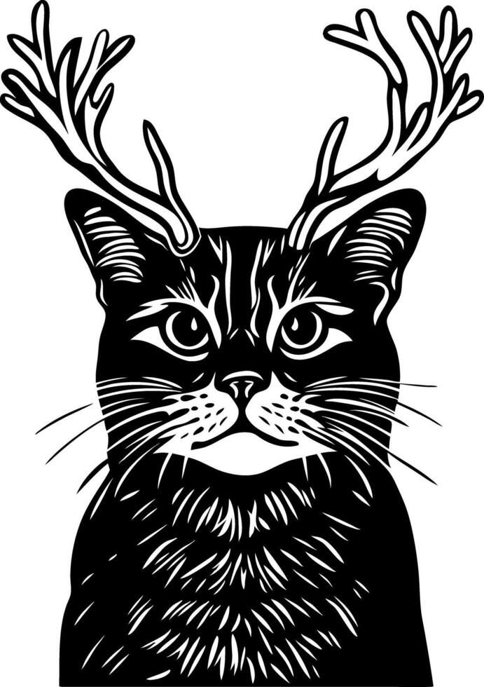 Antlered Cat Fantasy Animal Art for Tattoos and Design Projects vector