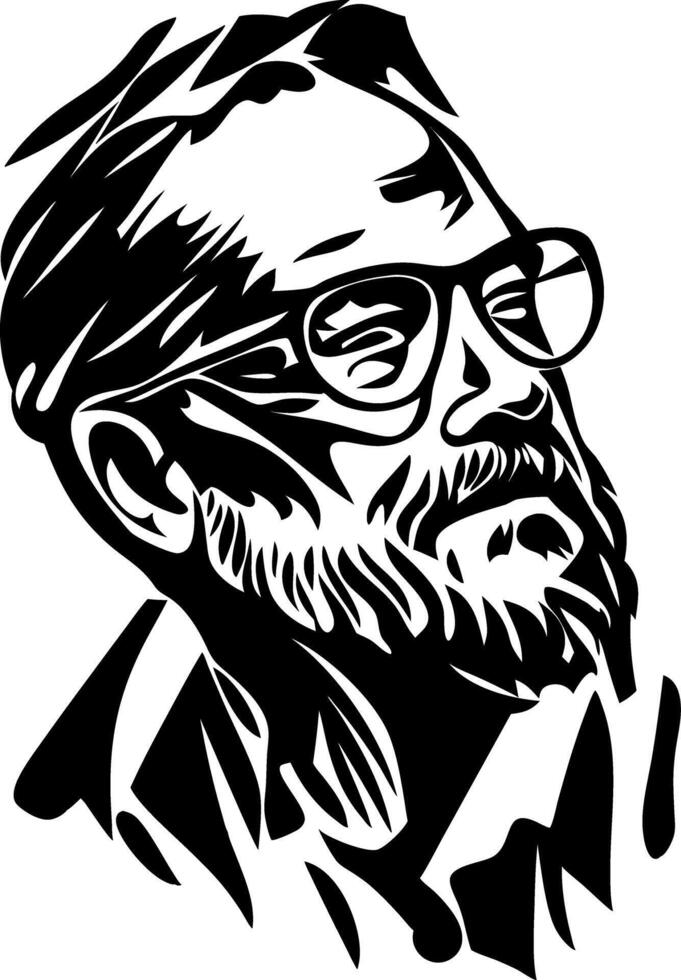 Black and White Portrait of Bearded Man Wearing Glasses vector