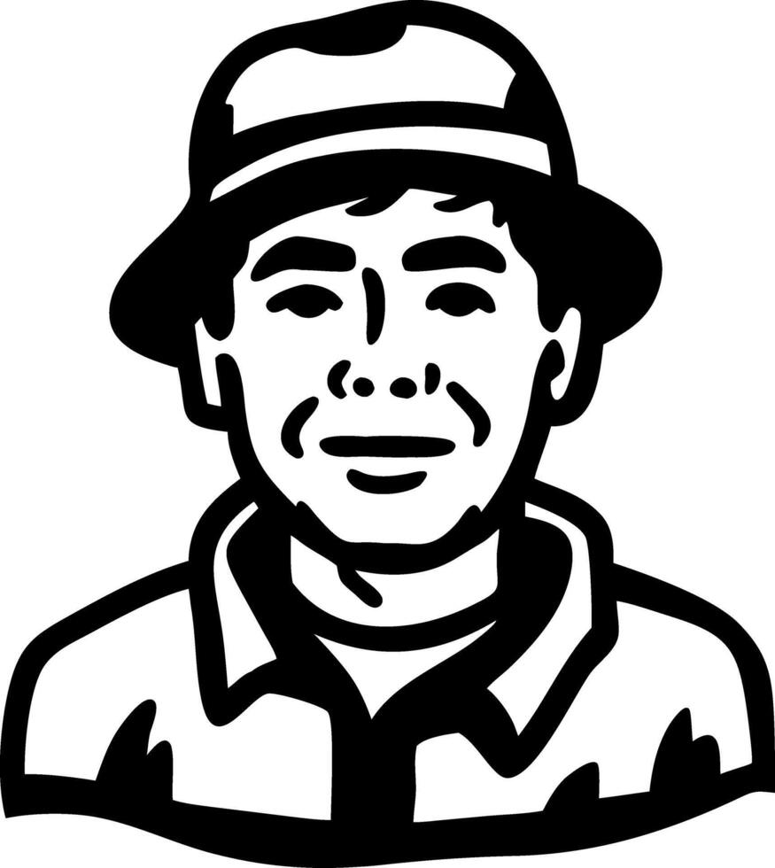 Black and White of Smiling Man in Hat Suitable for Tattoos and Graphic Design vector