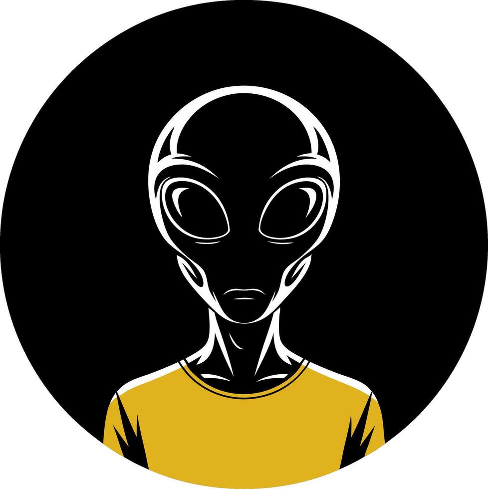 Alien Character Art in Yellow Shirt Black Circle Background Illustration vector