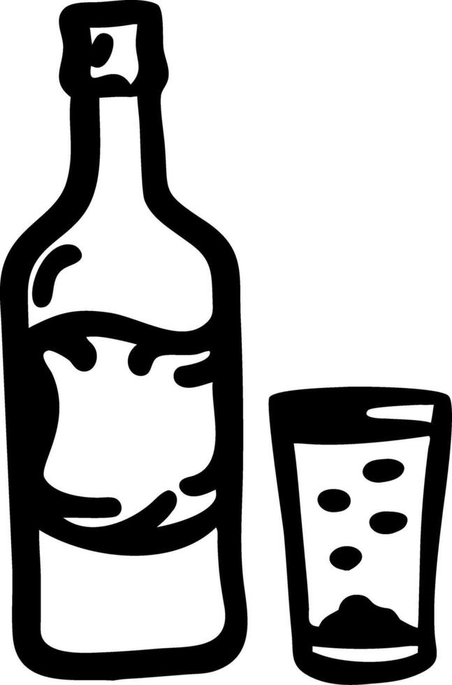 Black and White Whiskey Bottle and Glass Illustration for Bar Menu Design vector