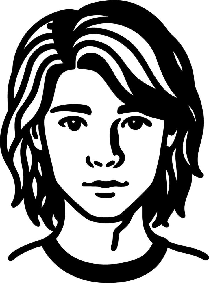 Black and White Portrait of Young Person Face Illustration vector