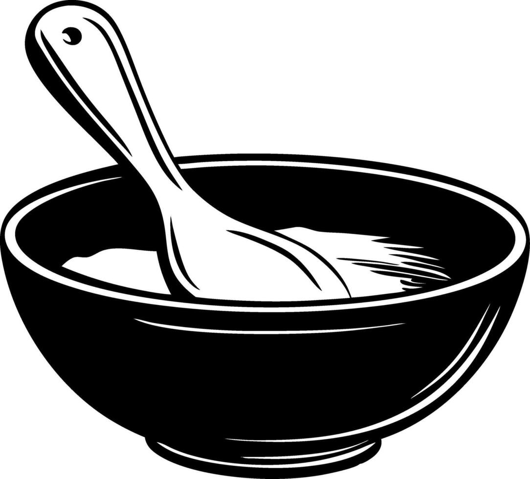 Black and White Bowl with Spoon for Culinary Design and Art Projects vector