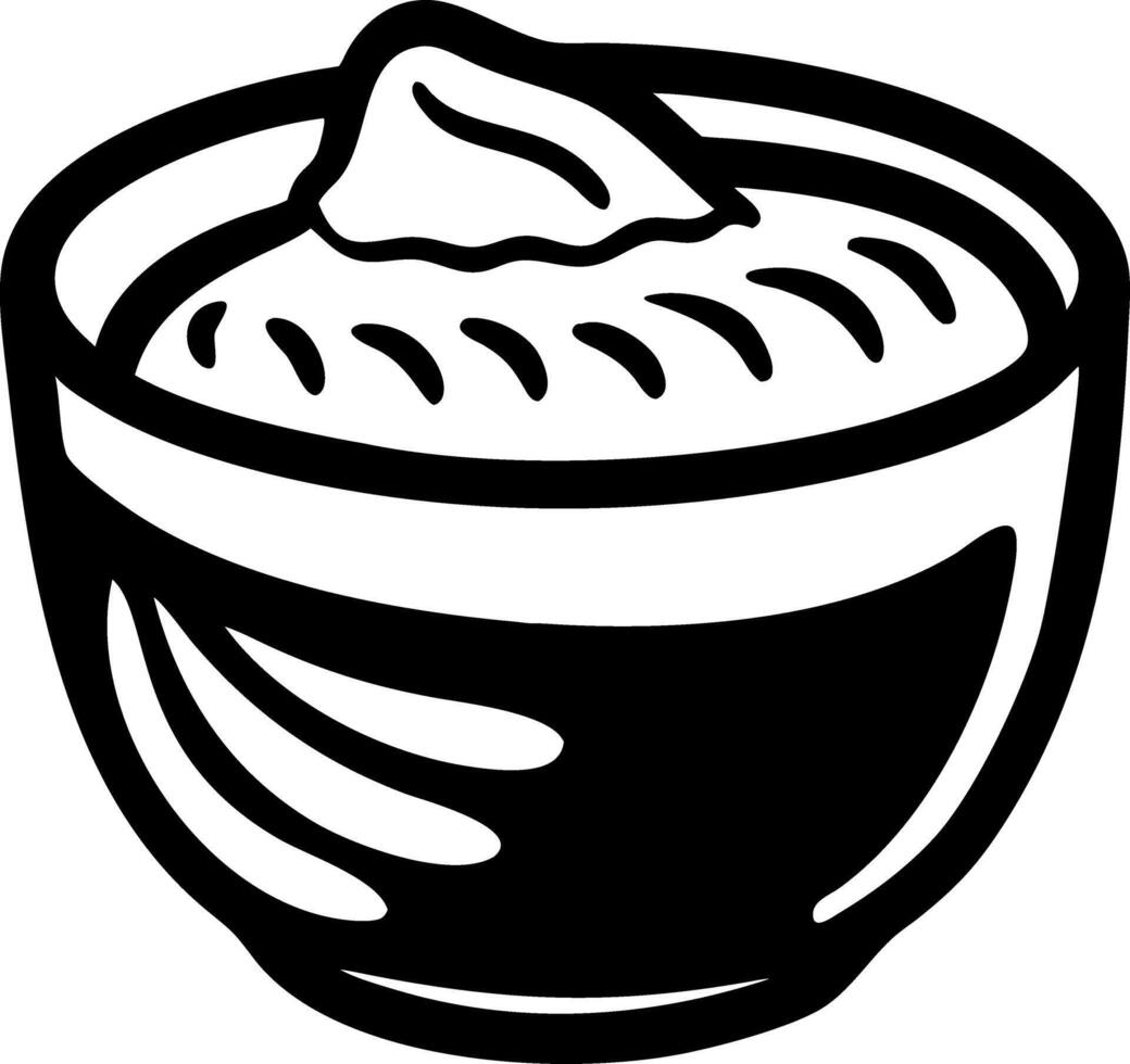 Black and White Bowl of Ice Cream Dessert with Scoop Art vector