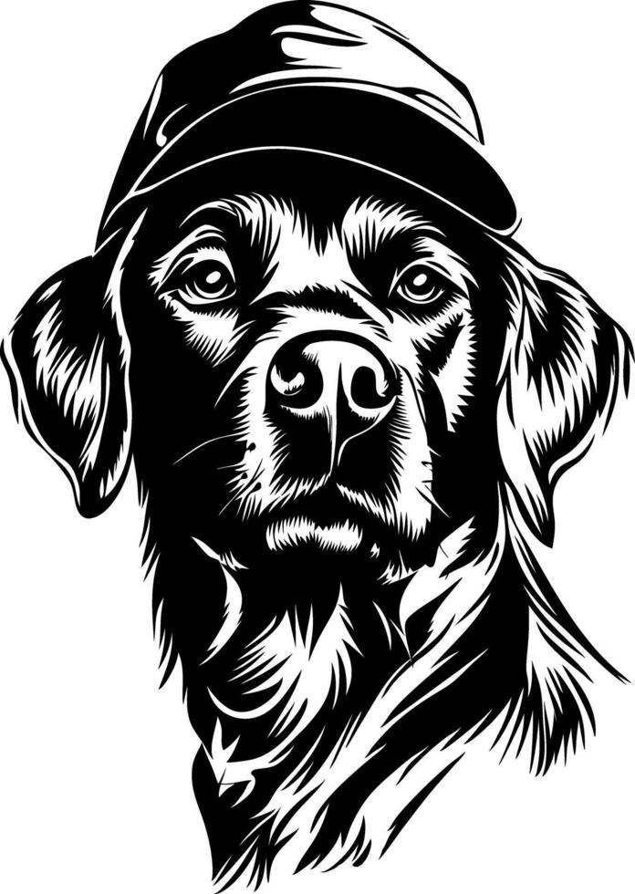 Black and White Dog Portrait with Hat Art for Tattoos or Logos Design vector