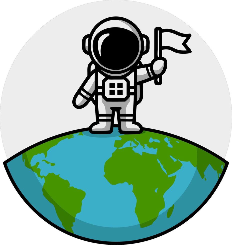 Astronaut Holding Flag Standing on Earth Illustration for Exploration Themes vector