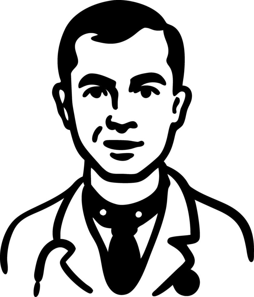 Black And White Illustration of Professional Doctor Portrait For Medical Use vector