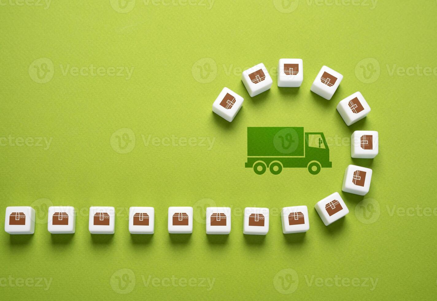 Truck and goods in boxes. Freight transport concept. Logistics and product distribution. Shipment of goods, filling the flight with orders. photo