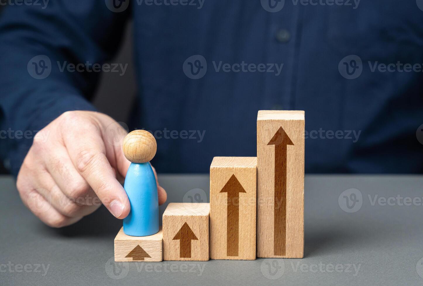 Start a career. Reach heights. Career success. Education and learning new skills. Reaching a high level of achievement, recognition. They fill up a notch. Go to the next level. photo