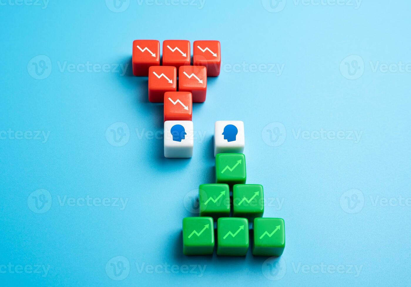 Two opposing businessmen with profitable and deficit balances of funds and budget. Concept of optimist and pessimist. Compared by level of wealth. photo